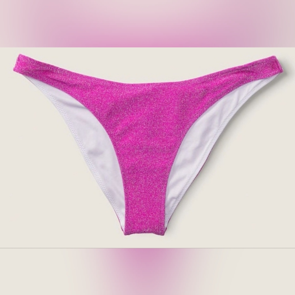 S/S PINK Swim Shimmer Bandeau Brazilian Bikini Set - Picture 3 of 4